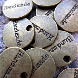 Round Handmade Metal Charms, Personalization Tags ,  Metal Tags Stamped Cabochons Shop Supply Charms Stamped Handmade Personalization Tags