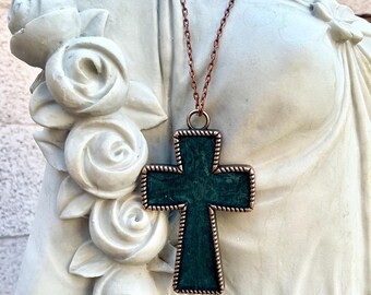 Jaded Resin Cross Pendant Necklace: Jade Statement Cross Jewelry
