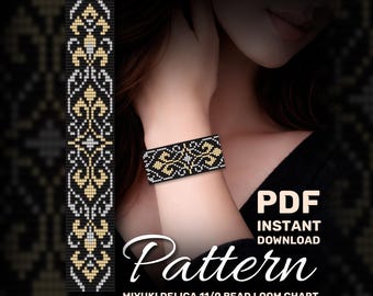 Miyuki Delica Bead Loom Armband Muster | Schwarz und Gold Elegantes Design (PDF-Muster)