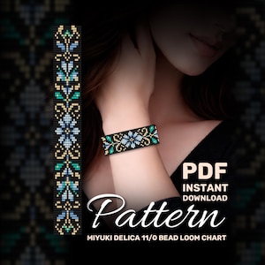 Miyuki Delica Bead Loom Bracelet Pattern | Bloom Blue and Gold Elegant Design (PDF Pattern)