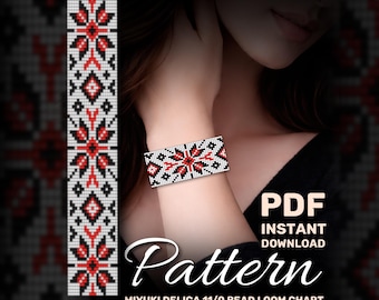 Miyuki Delica Loom Bead Muster: Rote Blume Armband Muster (PDF Download) Miyuki
