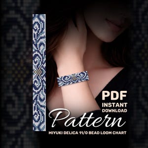 Snowy Branch Bead Bracelet Pattern PDF, Winter Geometric Miyuki Delica Loom Chart