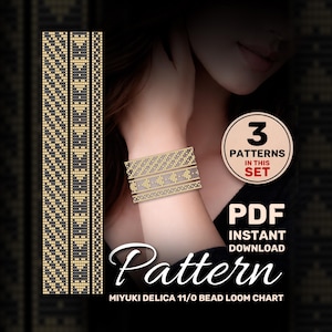 Miyuki Delica Bracelet Loom Pattern Set, Gold & Transparent Beading Chart (PDF Pattern), Miyuki Beading Set