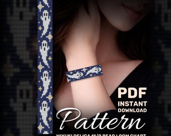 Miyuki Delica Loom Bead Pattern, Ghost Loom Bracelet Pattern, Halloween Beading Chart (PDF instant)