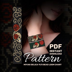 Tête de mort Rose Miyuki Delica motif PDF, motif sur métier à tisser, tableau de perles gothiques, motif de perles sur métier à tisser, 2 coloris, téléchargement immédiat