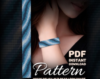 Miyuki Delica Loom Bead Bracelet Pattern, Blue Loom Pattern, Sea Wave (PDF Download) Blue Beading Chart