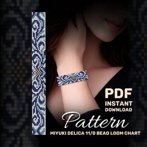 Loom Bead Bracelet Pattern PDF, Snowy Branch, Winter Bead Loom Design, Miyuki Delica Bracelet Chart
