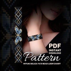 Butterfly Miyuki Delica Bracelet Pattern PDF, Bead Loom Pattern, Blue Butterfly Seed Bead Pattern, Miyuki Loom Beading Chart