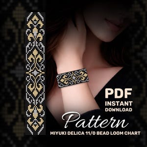 Miyuki Delica Bead Loom Bracelet Pattern | Black and Gold Elegant Design (PDF Pattern)