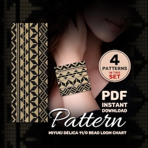 Miyuki Delica Bracelet Pattern Set PDF, 4 Bead Loom Patterns, Geometric Miyuki Loom Pattern Bundle, Beading Chart, Instant Download