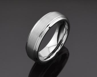 Simple Brushed Promise Ring for Boyfriend, 6mm Wedding Band for Men, Silver Tungsten Carbide Ring Comfort Fit