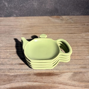 Set of 4 Chantal Green Ceramic Teapot Tea Bag Holders | Stackable Porcelain Tea Bag Coasters