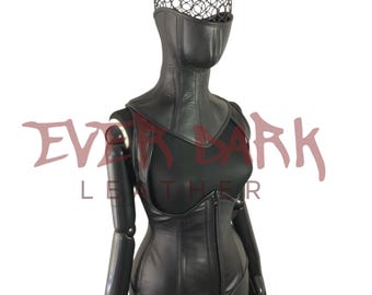 Vestido corsé de cuero hecho a mano / Vestido bustier de cuero auténtico / Corsé de cuero con cremallera frontal / Vestido de cuero a medida