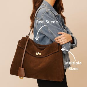 Suede Leather Tote Bag Soft Shoulder Handbag Slouchy Large Capacity Bag Women&#39;s Underarm Purse Minimalist Commuter Leather Everyday Work Bag