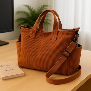 Fourre-tout en velours côtelé doux Sac de travail surdimensionné en velours pour femme Sac à bandoulière chic et souple, cadeau dans des tons naturels