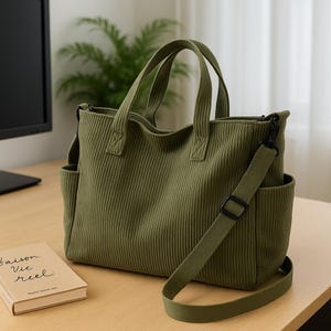 Cord Tote Frauen Tasche, Große Büro Lässig Samt Leichte Handtasche, Beige Schwarz Grün Frauen Umhängetasche, Geschenk für Frauen