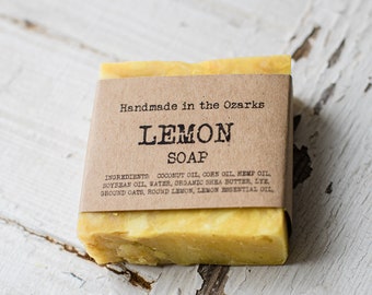 LEMON Soap Bar- 5 oz - Exfoliating and moisturizing handmade soap