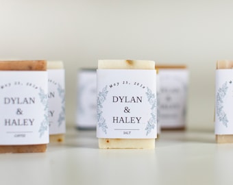 Mini Wedding Soap Favors - Classic Guest Soaps with white wraps - Choose your scent - Customize your wrap design