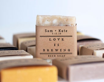 Wedding Soap Favors - Love Is Brewing - Coffee, Beer or Cinnamon Latte Soap - Personalize your wrap design or add a custom logo