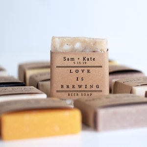 Wedding Soap Favors Love Is Brewing Coffee, Beer or Cinnamon Latte Soap Personalize your wrap design or add a custom logo image 1
