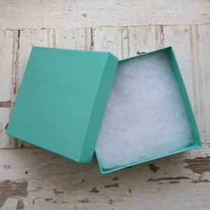 Set of 6 - Square Teal Jewelry Boxes 3-1/2 x 3-1/2x - 1-7/8&quot;  filled with cotton   |  Teal Watch Box, Paper Jewelry Boxes, Jewelry Packaging