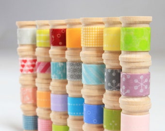 Washi Tape - 20 hand-rolled wooden spools |  Grab Bag  ||Stripes / Dots / Chevron / Grid / Floral / Vintage Assorted Set