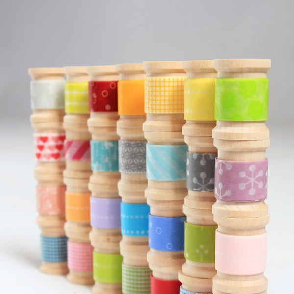 Washi Tape Grab Bag - 8 rolls on wooden spoos - 2 ft each ||Stripes / Dots / Chevron / Grid / Floral / Vintage Assorted Washi Set