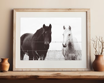 Horse art, southwest, midwest, wall decor, equestrian, western, black, white, Country Kitchen & Living Room