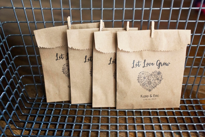Let Love Grow 4x6 inch Kraft Paper Rustic Bags Wedding Favors Seeds Favor Bags