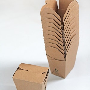 1 PUDEŁKO Z PRÓBKAMI - Brązowy Kraft 100% z recyklingu 8 uncji Pudełka na wynos w stylu chińskim - pudełko na upominki ślubne, pudełko na ciasteczka, pudełko na bufet cukierkowy