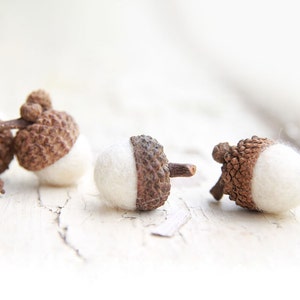 Set of 24 SNOW WHITE  Wool Felted Acorns- As seen in Southern Living magazine