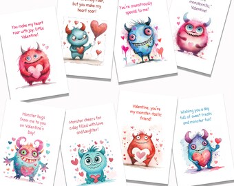Printable Monster Valentine's Day Cards - 8 Designs (Digital Download)