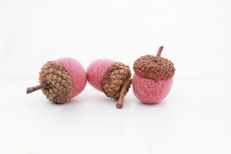 Set of 12 MAUVE Wool Felted Acorns boho, cottage chic, woodland, rustic image 1