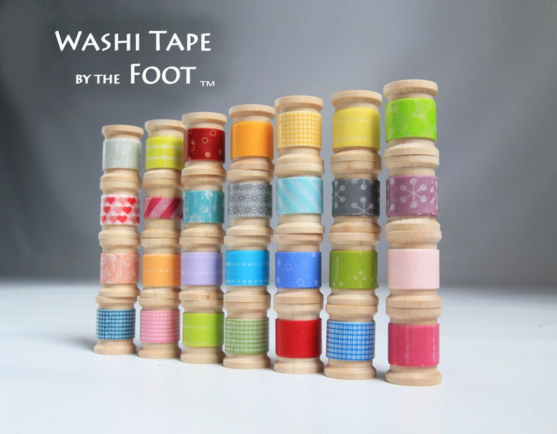 40 wooden spools Japanese Washi Tape Choose the Colors or Grab Bag Stripes / Dots / Chevron / Grid / Floral / Vintage Assorted Washi Set image 5