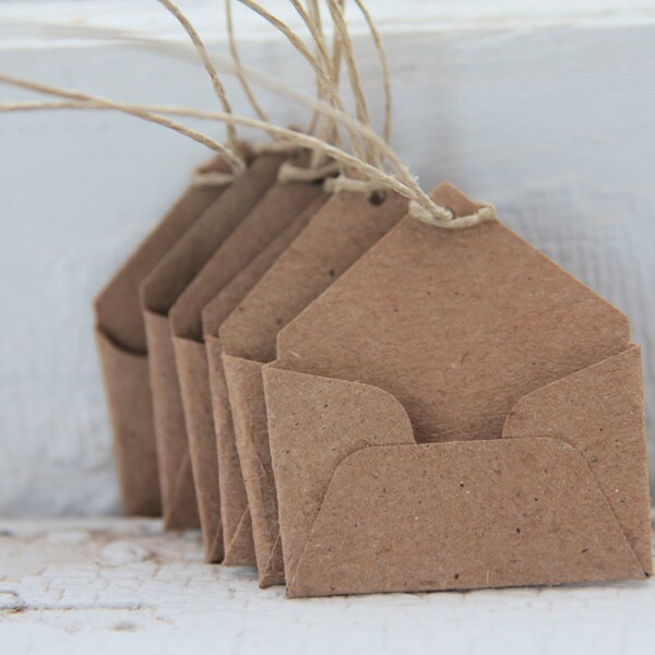 White Mini Envelope Tags Set of 9 with Hemp String- As Seen In Better Homes and Gardens Food Gift Magazine