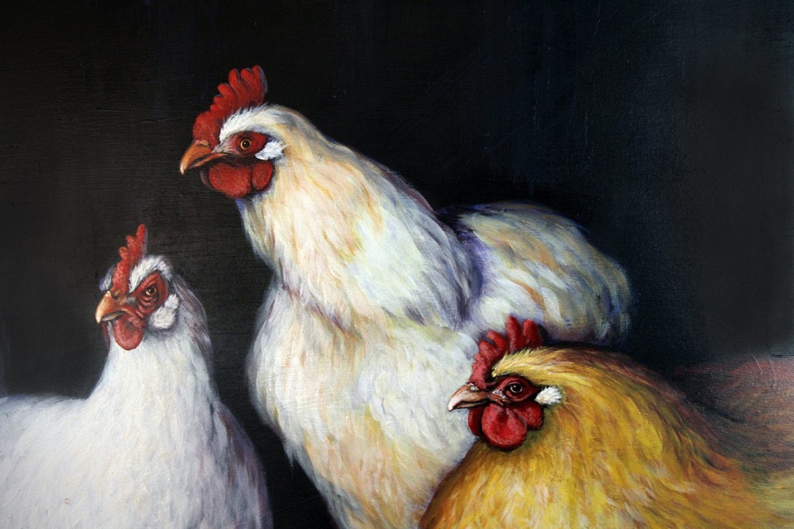 Three Hens Matte Print Various Sizes Chicken Art Print - Etsy