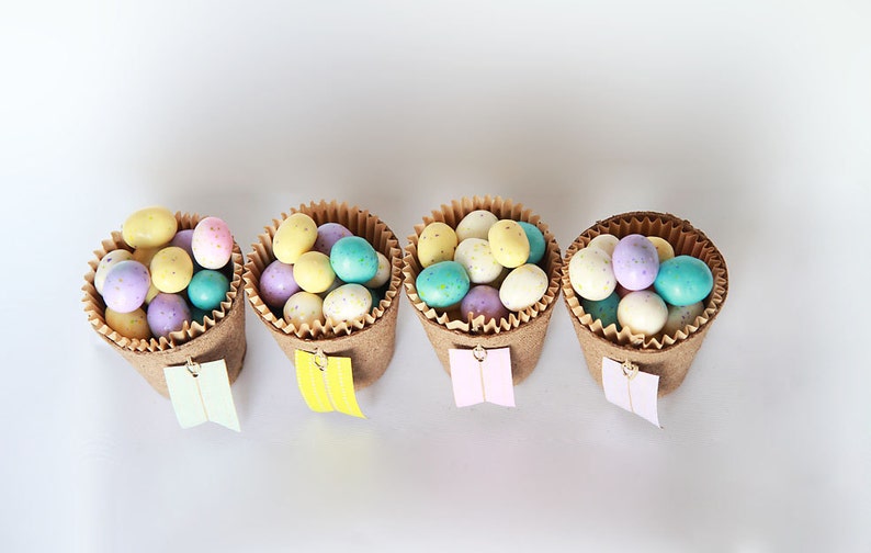 Set of 4 Biodegradable Spring or Easter Treat Cups with Washi Tape Tags image 3