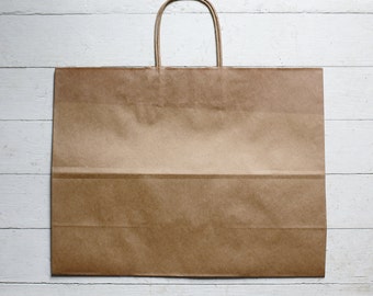 10- LARGE Recycled Kraft Handle Bags  16 x 6 x 12-1/2  inches