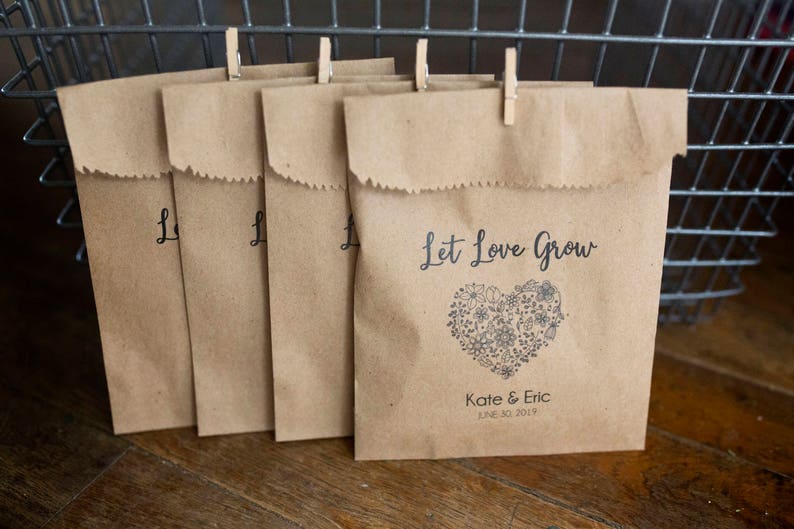 Let Love Grow 4x6 inch Kraft Paper Rustic Bags Wedding Favors Seeds Favor Bags