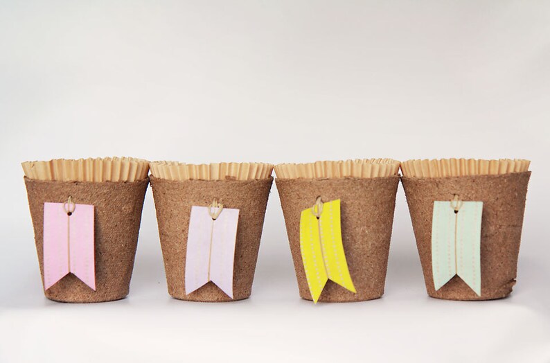 Set of 4 Biodegradable Spring or Easter Treat Cups with Washi Tape Tags image 4