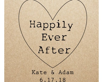 Kraft Wedding Sticker Labels- HAPPILY EVER AFTER - 2in x 2 in- Set of 20 blank or with custom printing