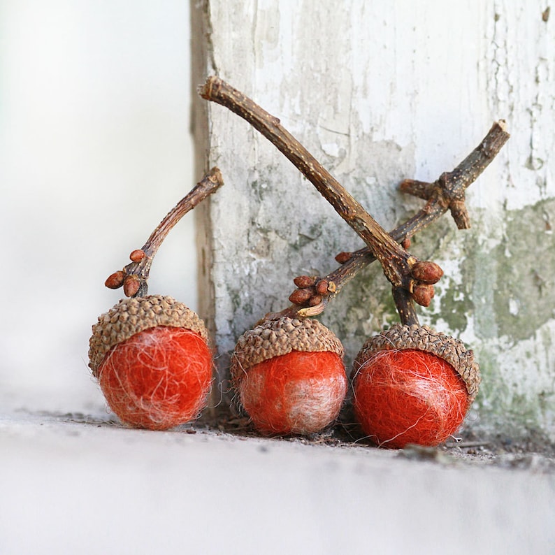 Set of 12 PUMPKIN PIE Wool Felted Acorns boho, cottage chic, woodland, rustic image 1