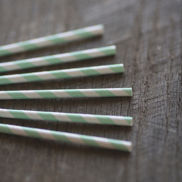 Paper Straws- Mint Green & White Stripes