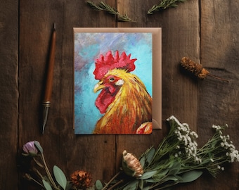 Blank Greeting Card, Rooster Painting, Animal Card, Mothers Day card, Birthday Card, House Warming Card, Stationery