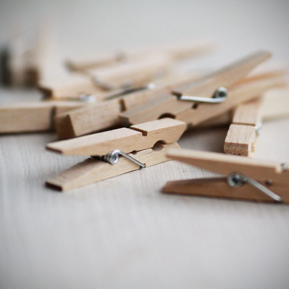 Small Natural Wooden Clothespins Set of 12 pictured in the | Etsy