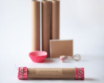 VALENTINES  Wrapping KIT-  Kraft Tubes- Cupcake Liners- Hemp- Washi Tape-Kraft Stickers (Pure Lovin or Custom Text)