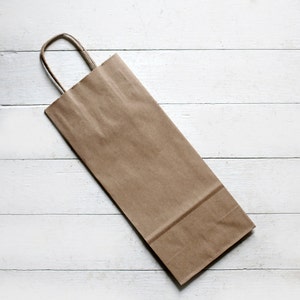 10- Recycled Kraft Handle Bags (Fits Wine Bottle) 5-1/2 x 3-1/4 x 13  inches  | Rustic Wedding Favor Bags, Candy Bags, Wine Bags