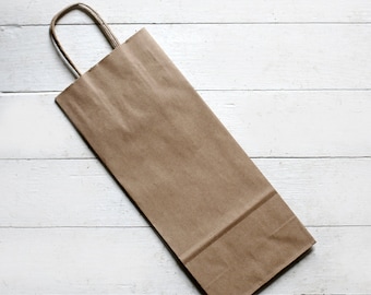 10- Recycled Kraft Handle Bags (Fits Wine Bottle) 5-1/2 x 3-1/4 x 13  inches  | Rustic Wedding Favor Bags, Candy Bags, Wine Bags