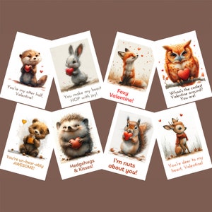 Tarjetas de San Valentín de animales del bosque imprimibles - Tarjetas de San Valentín de descarga instantánea - Tarjetas de San Valentín digitales