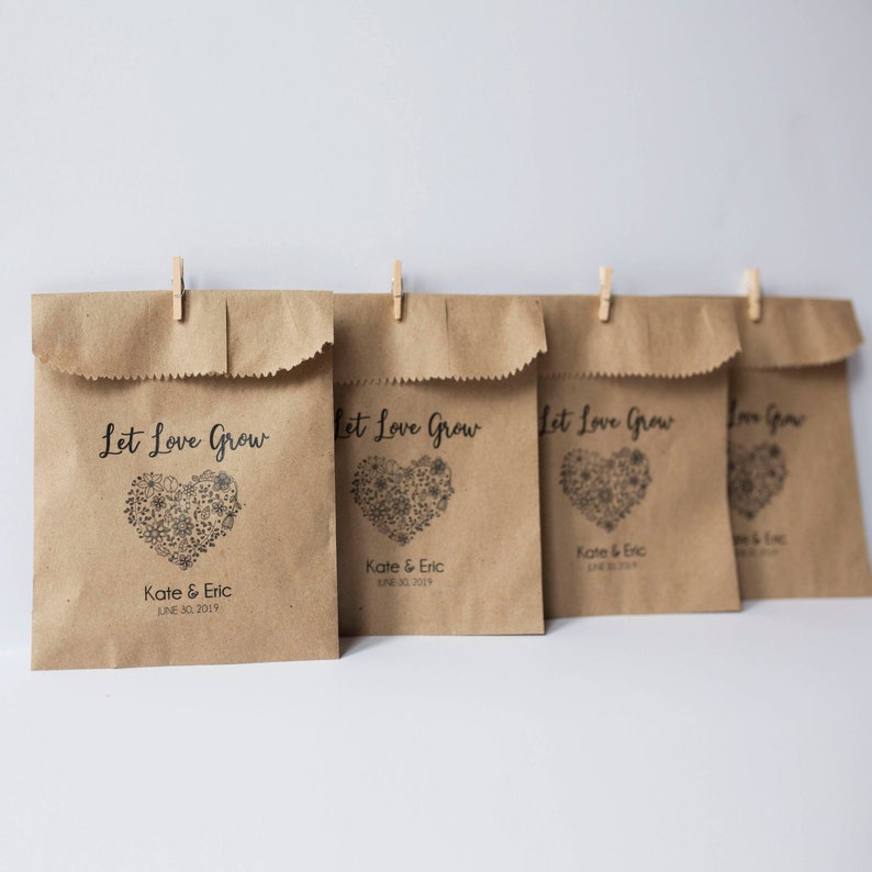 Let Love Grow 4x6 inch Kraft Paper Rustic Bags Wedding Favors Seeds Favor Bags